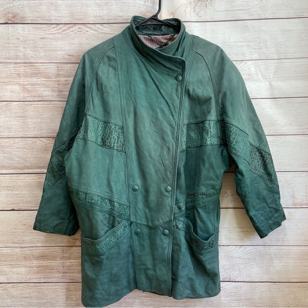VINTAGE PELLE  100%‎ GENUINE LEATHER COAT IN GREEN
